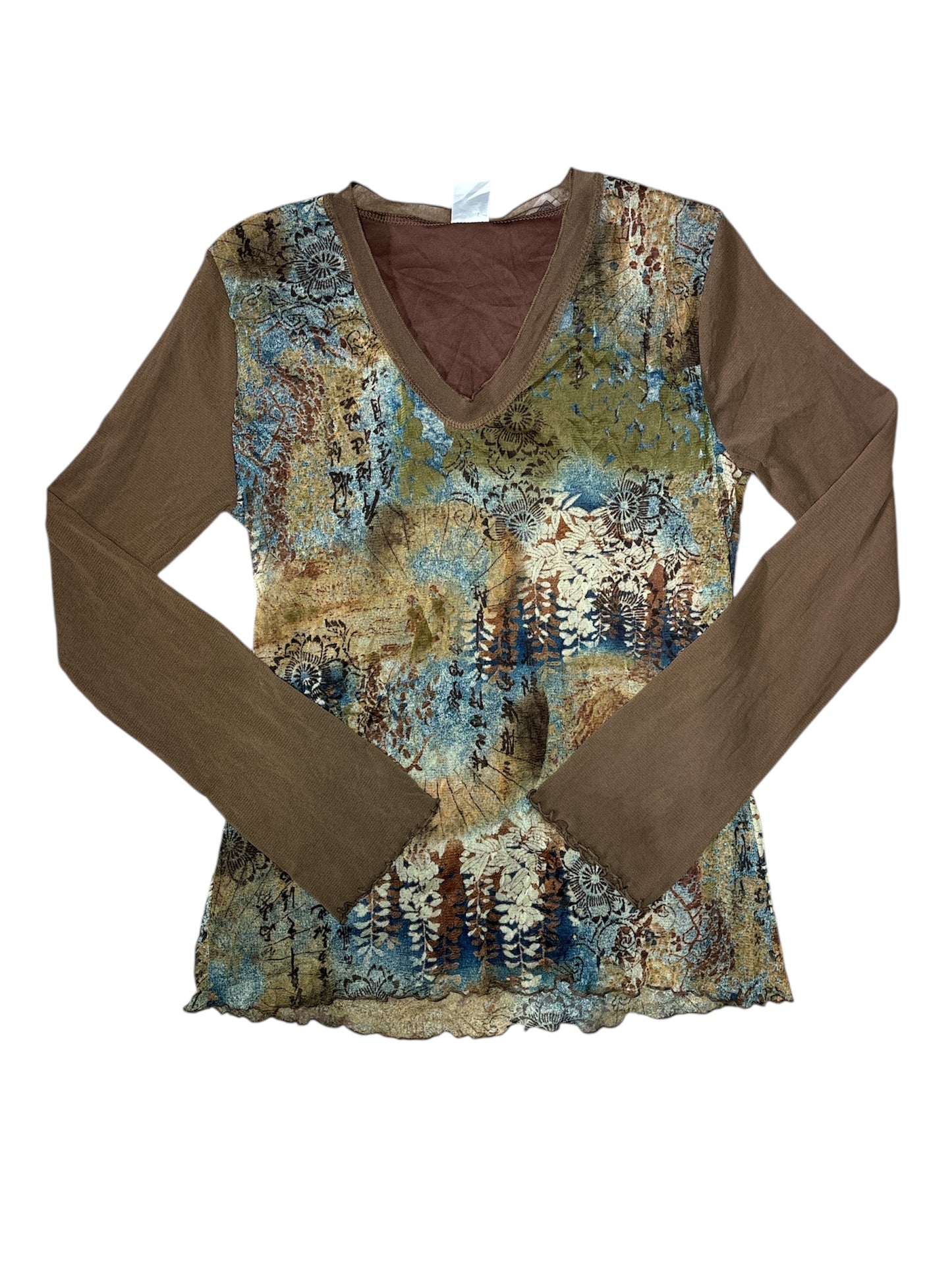 Jaqueline Riu brown floral mesh longsleeve size 3