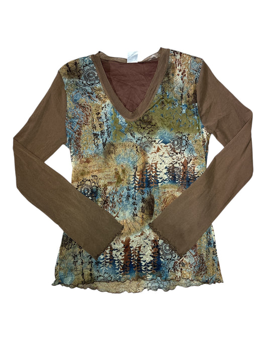 Jaqueline Riu brown floral mesh longsleeve size 3