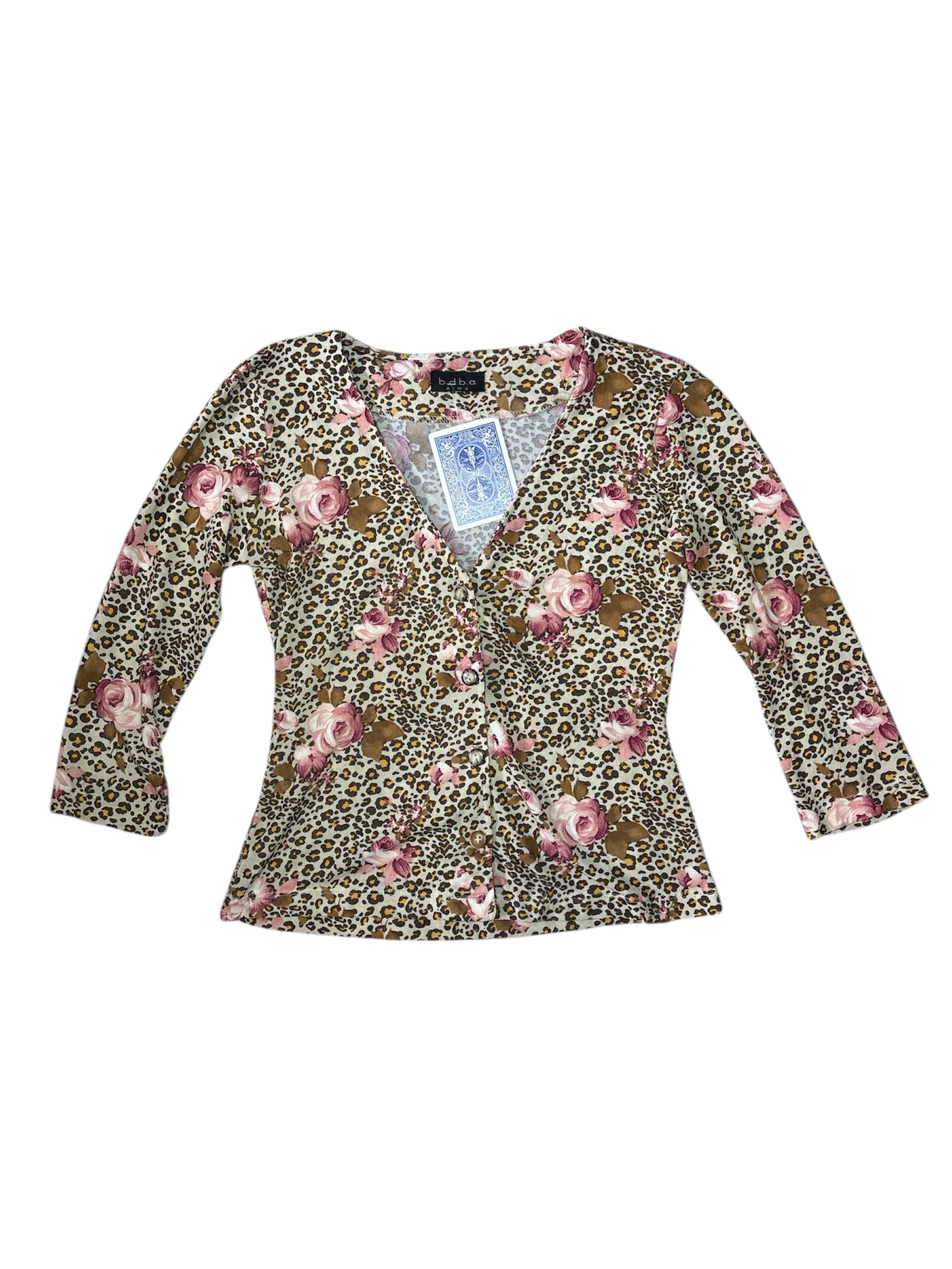 Bdba Alma cheetah floral button cardigan size small