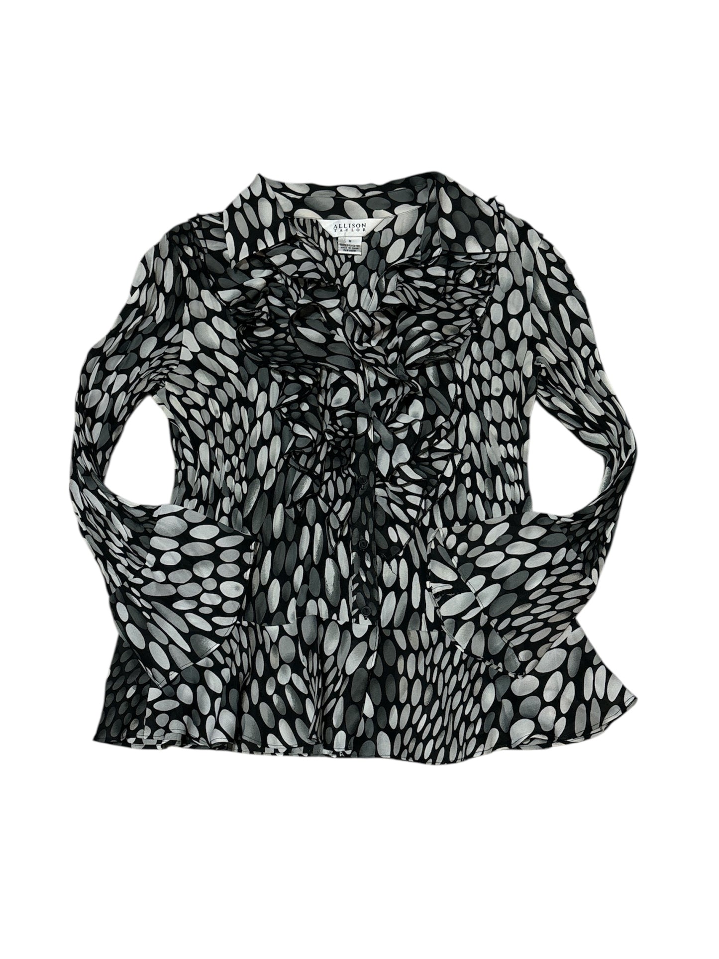 Allison Taylor accordian polka button up ls with ruffles size M