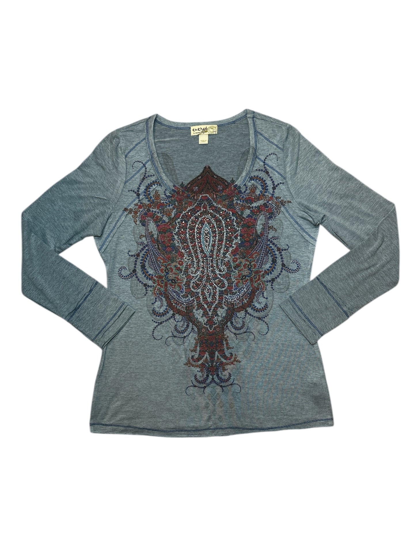 Rhinestone patterned ls top size M