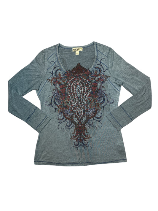 Rhinestone patterned ls top size M