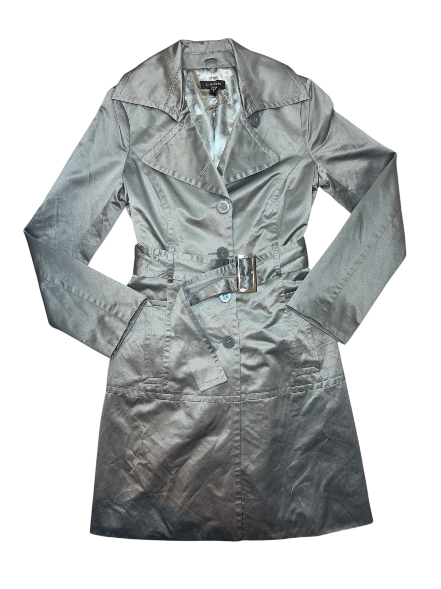 Bebe metallic silky trench size small
