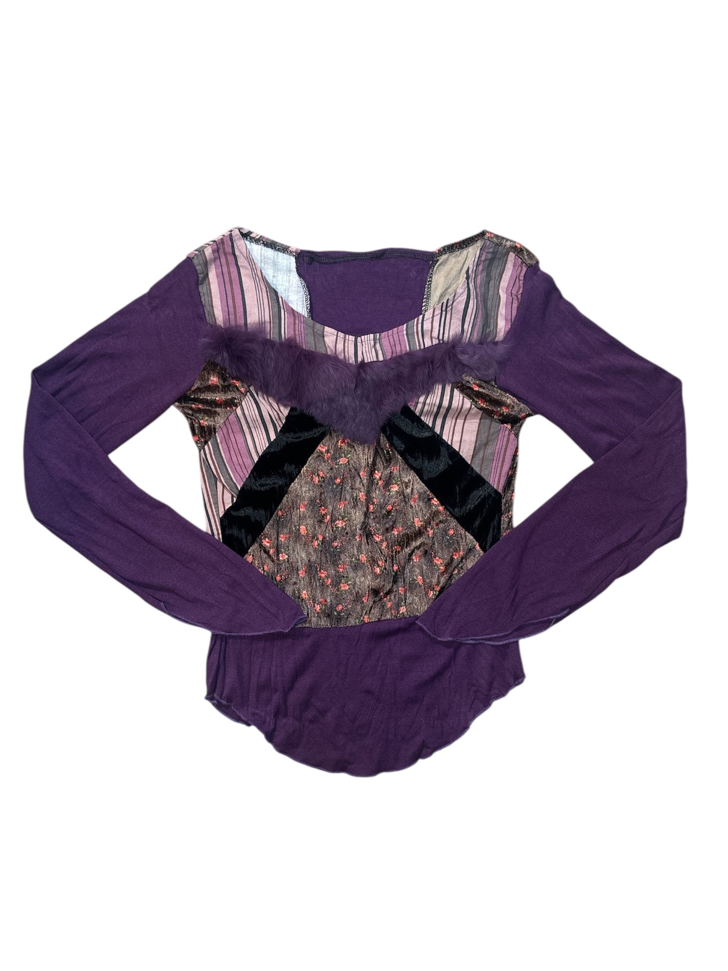 Euro velvet faux fur patterned ls top size small