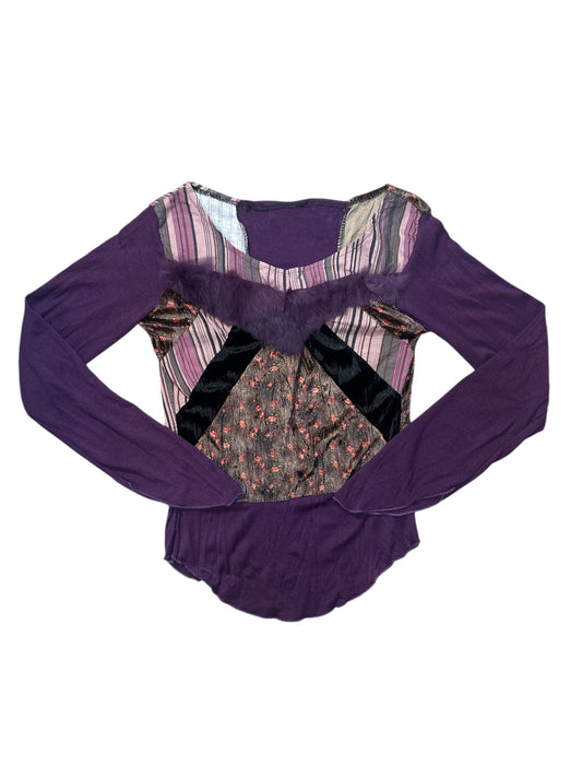 Euro velvet faux fur patterned ls top size small