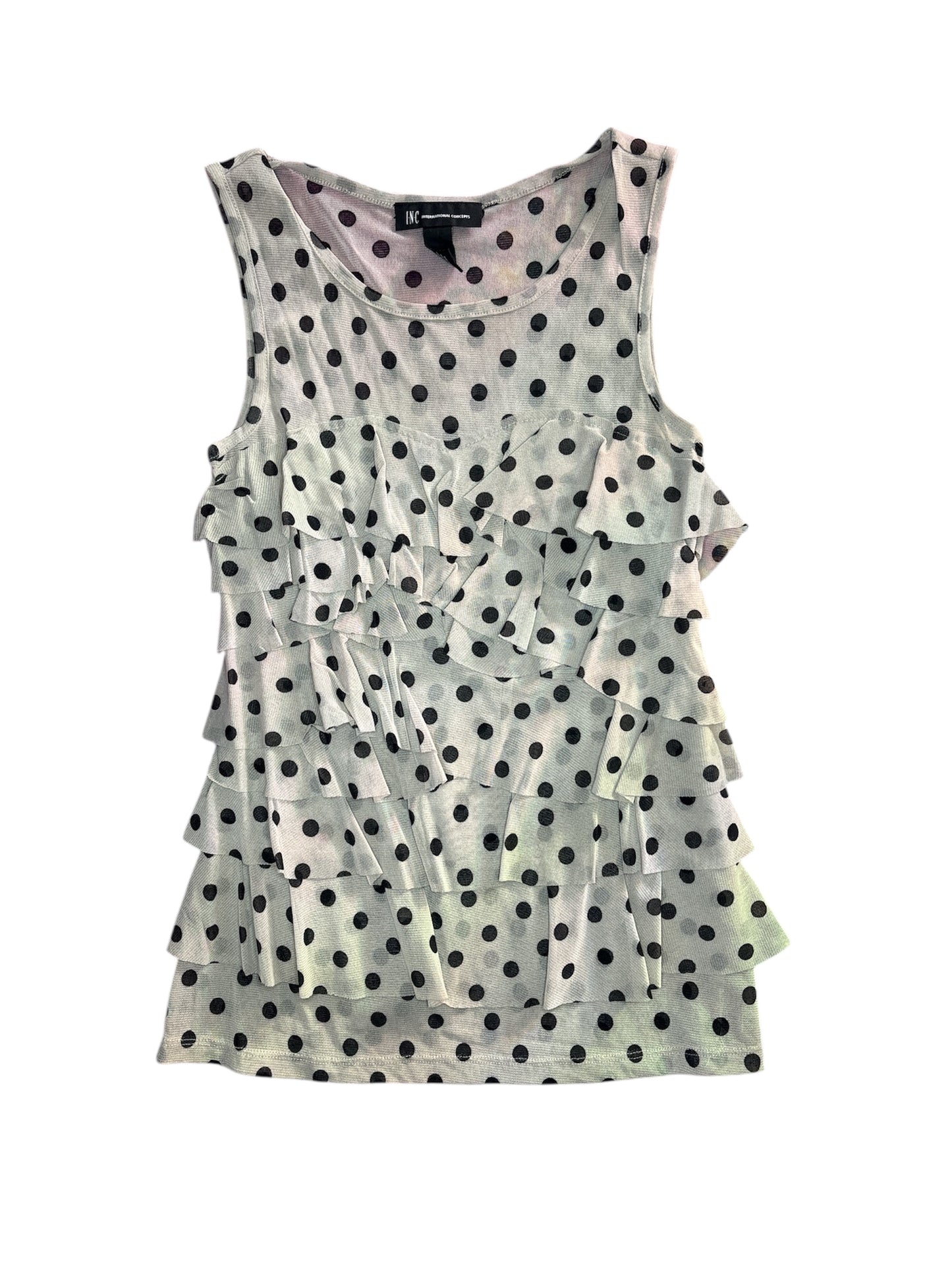 Micro mesh gray & black polka ruffle tank size small