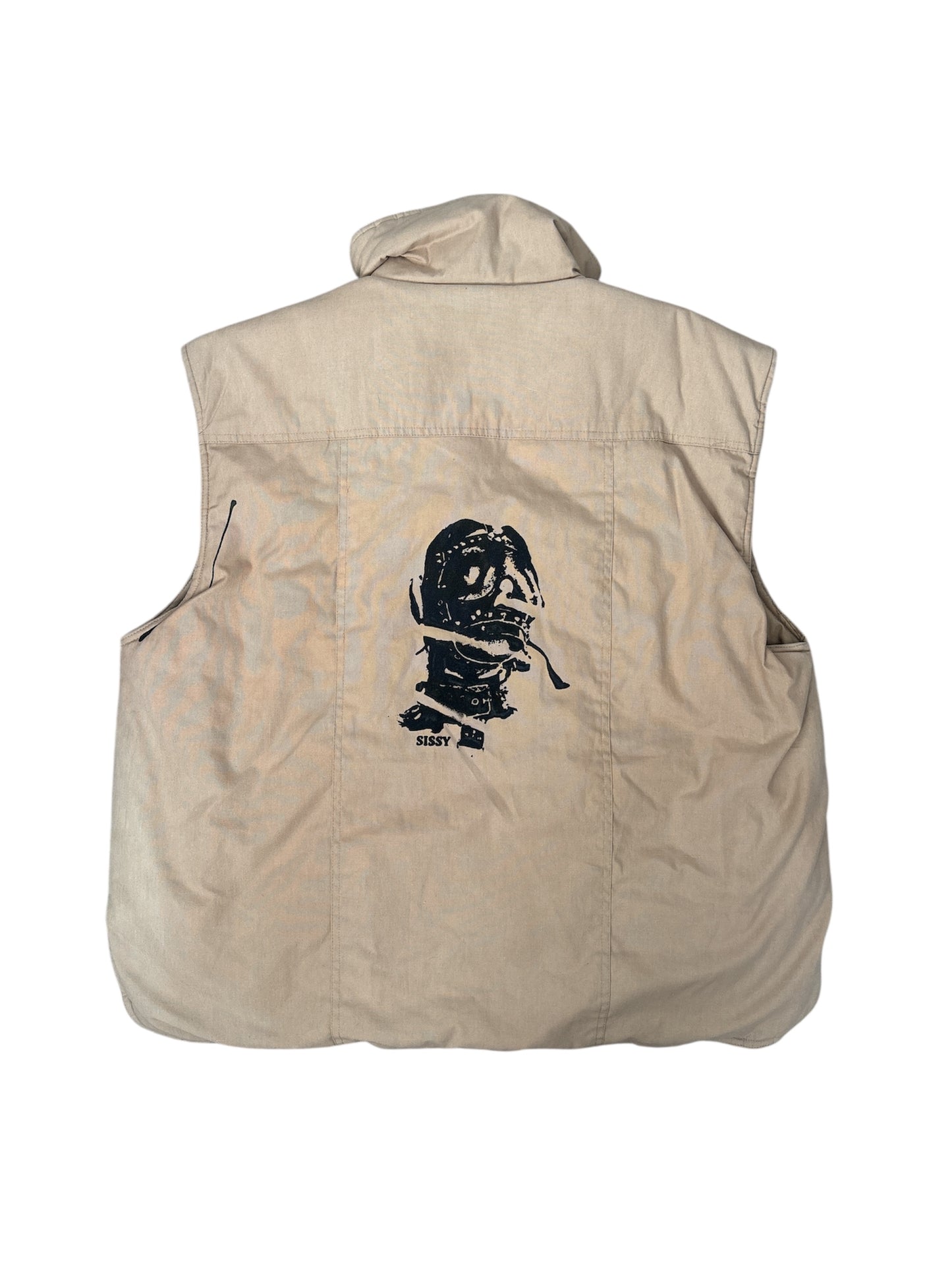 Distressed painted graphic puffer size small