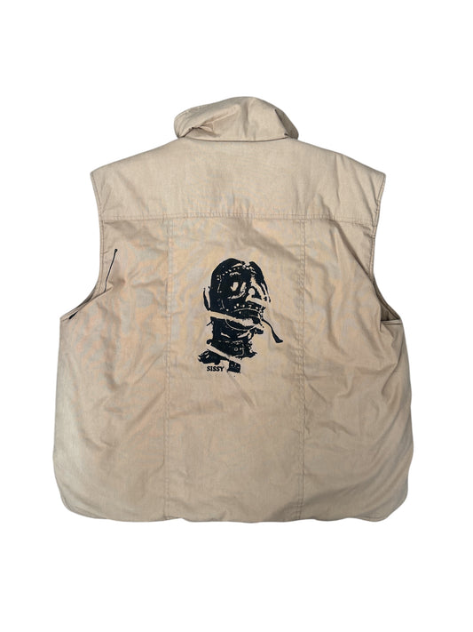 Distressed painted graphic puffer size small