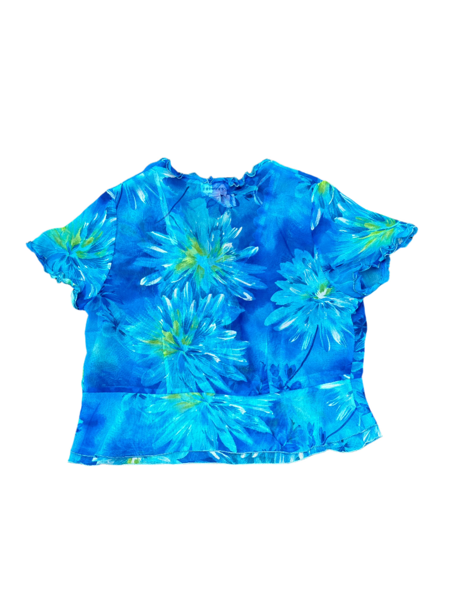 Studio I sheer tropical button up top size 14